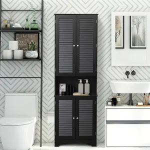Multi Purpose Freestanding Linen Cabinet Adjustable Shelves Magnetic Shutters Sturdy Anti Tilt Frame Large Bearing Capacity Practical Unit For Bathroom Living Room Entryway And Office Use