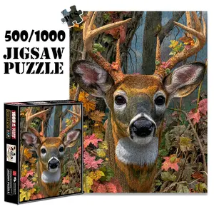 1pc 1000 piece adult puzzle 70x50cm Deer with Antlers Surrounded by Autumn Leaves 500 pieces paper jigsaw puzzle suitable for DIY creative games for adults and families, birthday and holiday stress