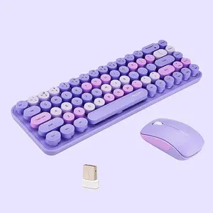 Compact  Keyboard and  Combo, Colorful Round Keycap, Soundless 68 , Suitable for Girls and , Compatible with Notebook, PC (Purple)