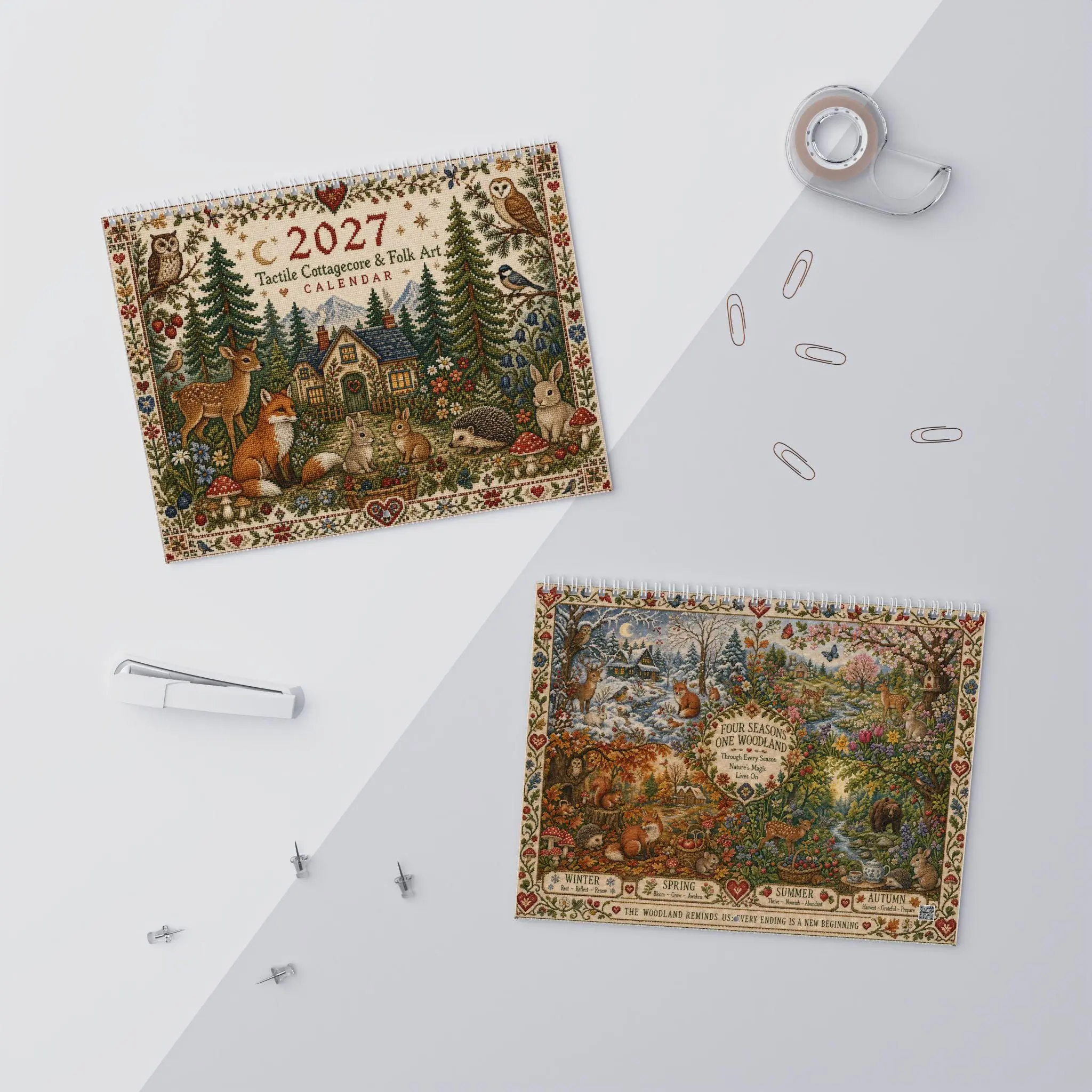 Woodland Foxs and Forest Animals Wall Calendar | 2027 Cottagecore Calendar