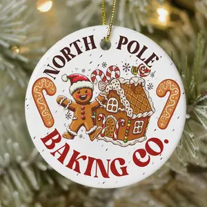 3 in Round Ceramic Ornament - North Pole Baking Co Gingerbread Cookie Decor, Vintage Family Theme Decoration, Baking Lover Christmas Gift for Room Decor D6W