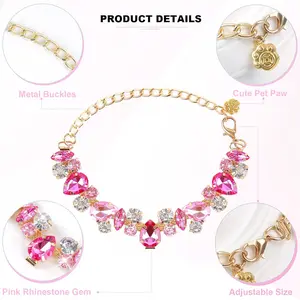 Luxury Gemstone Pearl Pet Collar Necklace for Small Dogs and Cats Adjustable Crystal Princess Choker with Metal Pendant Elegant Pet Fashion Accessory