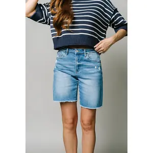 Bayline Women's Denim Shorts - Medium Wash with Pockets