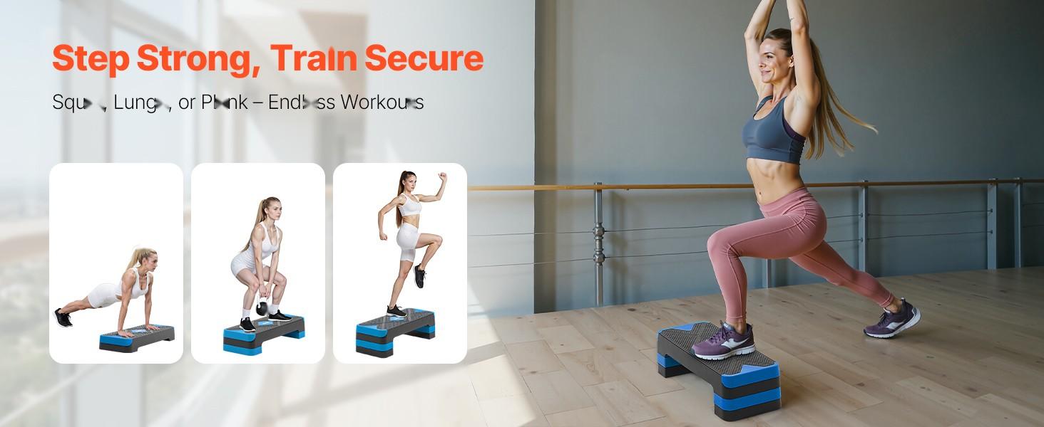 Aerobic Exercise Step Platform With Adjustable Height For Home Gym Cardio Training - Non Slip Surface Four Riser Levels, Blue, Durable And Stable Workout Stepper For Step Aerobics HiImpact Training, Cardio Conditioning And Fitness Aerobic Exercise Step Platform With Adjustable Height For Home Gym Cardio Training - Non Slip Surface Four Riser Levels, Blue, Durable And Stable Workout Stepper For Step Aerobics HiImpact Training, Cardio Conditioning And Fitness