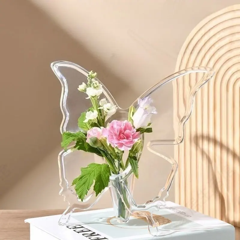 Butterfly Flower Vase, Clear Acrylic Floral Vase for Single Roses, Modern Decor for Home, Unique Gift for Weddings and Housewarming
