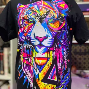 Tiger abstract Tee Cotton Casual Black Menswear