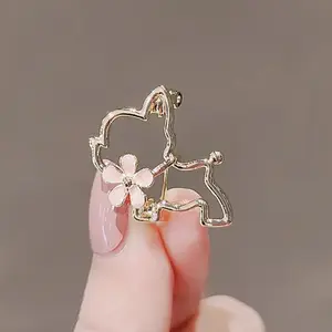3-Piece Shiny Cherry Blossom Puppy Brooch Set, Alloy Suit Brooches for Girls, Perfect Holiday Gift, Elegant Fashion Accessory, Flower Brooch Pin