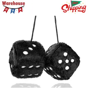 Black Fuzzy Dice for Car Rear View Mirror, Pair of 2.75"