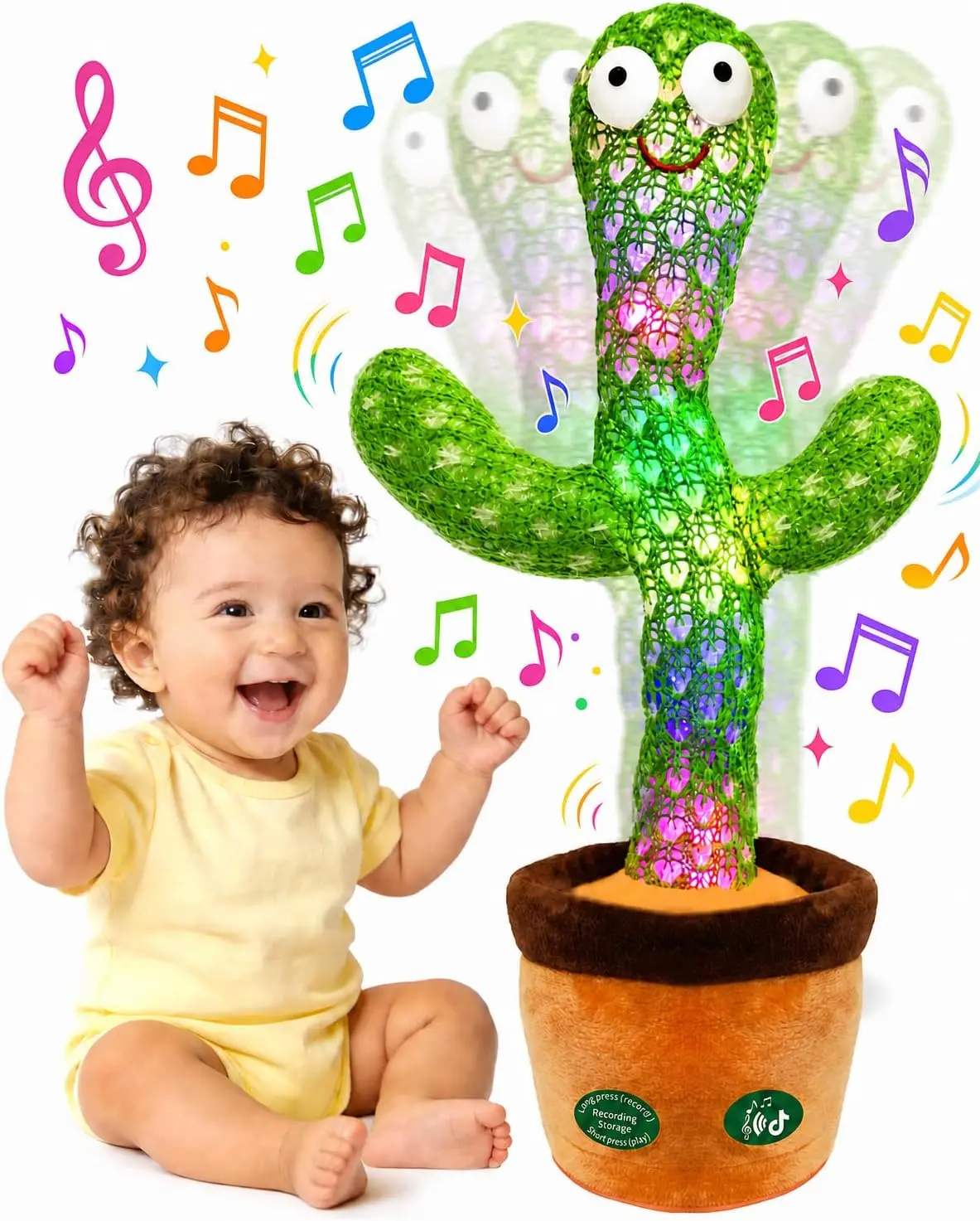 Interactive Baby Toys Dancing Talking Cactus Toy, Singing Musical & Record Repeat What You Say, Funny Gift for Infant 6-18 Months & Toddler 1 2 3 Year Old Boy Girl, Light Up Toy (Volume Control)