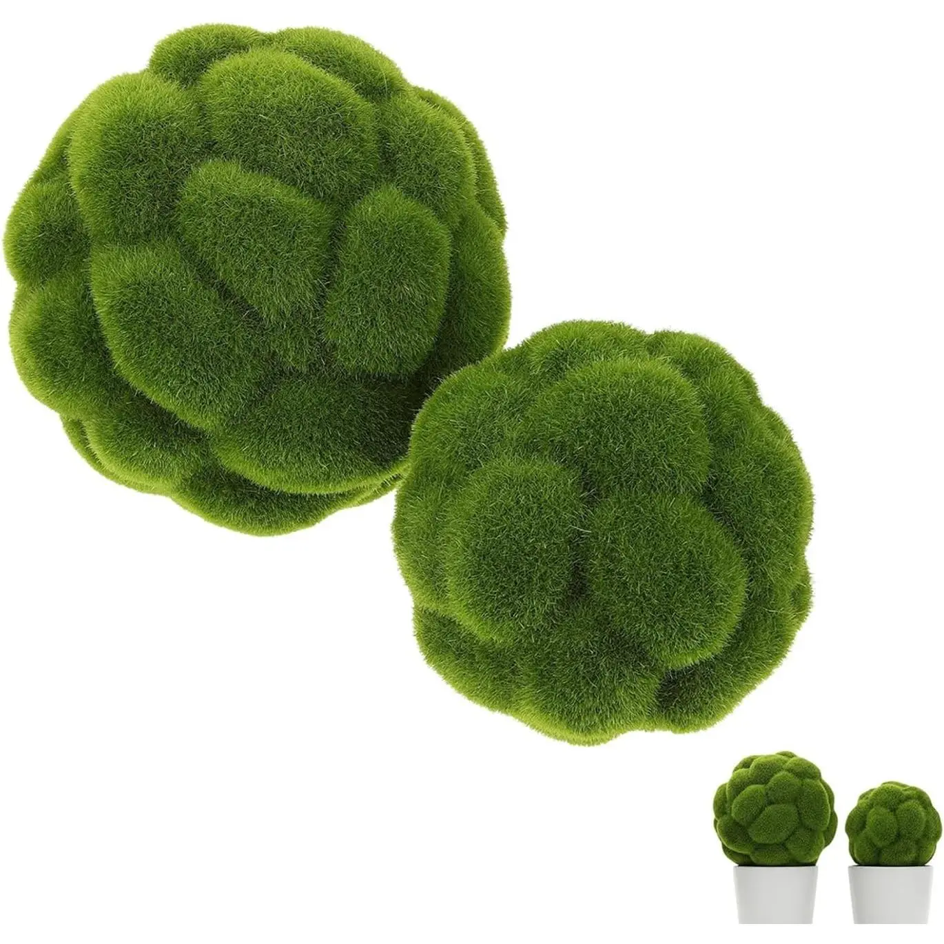 Moss Balls Decorative for Bowls 2 Pcs Artificial Faux Green Moss Balls for Vase Fillers, Centerpiece, Table Arrangement, Wedding Decor, DIY Crafts (3.9" + 4.7")