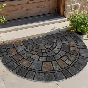 Half-Circle Door Mat, Decorative Rug, Semi-Round Non-Slip Design, Durable Polyester Material, Ideal for Indoors & Outdoors, Easy Maintenance