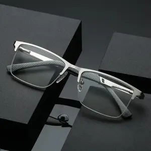 2026 New Men's Semi-Rimless Business Eyeglasses Anti-Blue Light Metal Frame