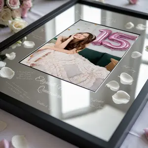 Quinceanera Guest Book - Personalized Guest Register with Engraved Sign-In Book, Black 16x20 Frame, Etched White Names & Wedding Date