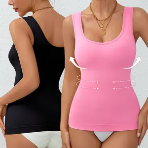 Women'S High Support Tummy Control Shapewear Tank Tops - Sleeveless, Side Stripe Design, Comfortable & Breathable for Workout & Casual Wear, Woman, Waist Shaper Regular Bottom, Belly Button Control Tank Crop Work Tummy Shaper