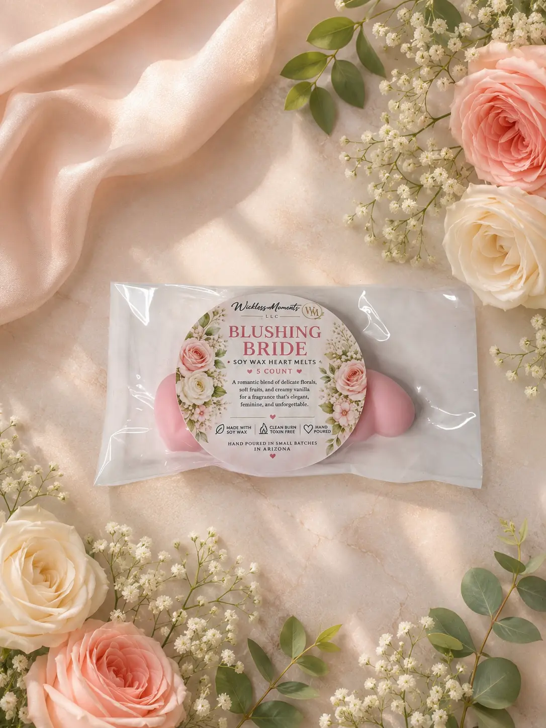 Blushing Bride Soy Wax Heart Melts | 5 Count