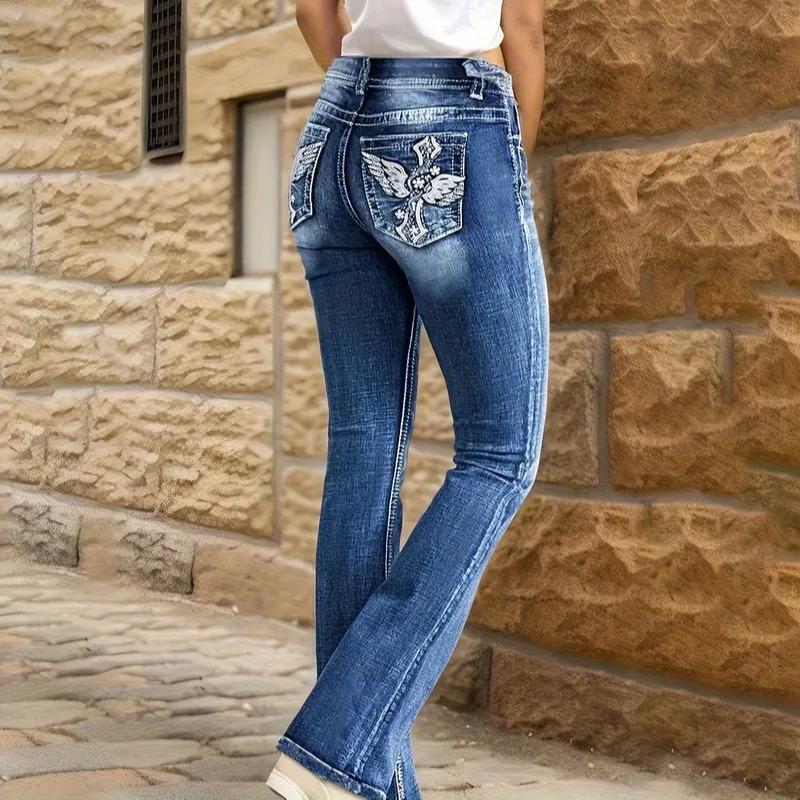 Vintage Aesthetic Wide Waistband Button-Up Fitted Low-Rise Washed Skinny Jeans, Casual Simple Versatile Women's Denim Pants,Casual Distressed Slim Fit Flare Leg Jeans