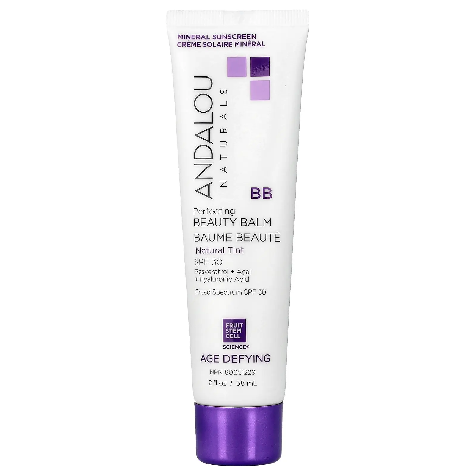 Andalou Naturals Perfecting BB Beauty Balm, SPF 30, Natural Tint, 2 fl oz (58 ml)