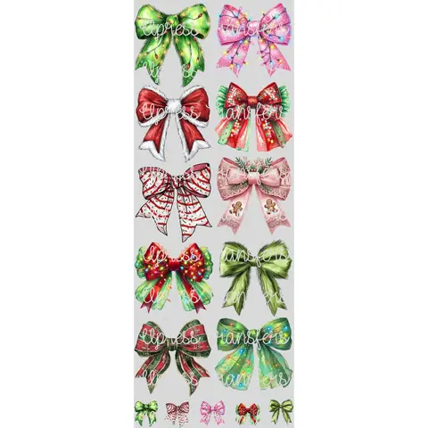 Christmas Bows DIY Tshirt DTF Transfers Gang Sheet 22” wide x 60” long DIY Direct to Film T Shirt Transfers