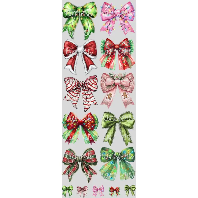 Christmas Bows DIY Tshirt DTF Transfers Gang Sheet 22” wide x 60” long DIY Direct to Film T Shirt Transfers