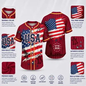 USA Patriotic Baseball Jersey Shirt – American Flag Independence Day Button-Up Sports Tee for Men & Women