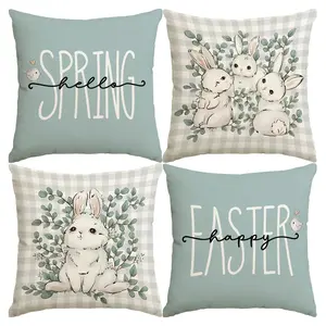 Easter Themed Cushion Cover, 4 Counts/set Cute Rabbit Pattern Pillow Cover without Filler, Household Decoration Supplies for Home Living Room Bedroom