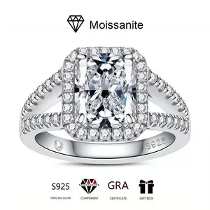 Vintage Wedding Ring 925 Silver Inlaid with 3 Carat Radiant Moissanite Y Wall Niche Design High-end Jewelry