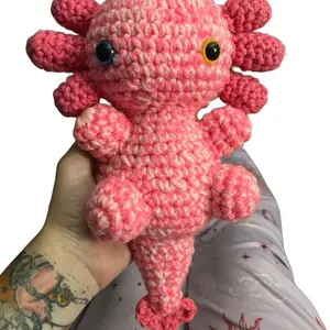 Pink Axolotl Amigurumi Crocheted Doll - Handmade Stuffed Toy