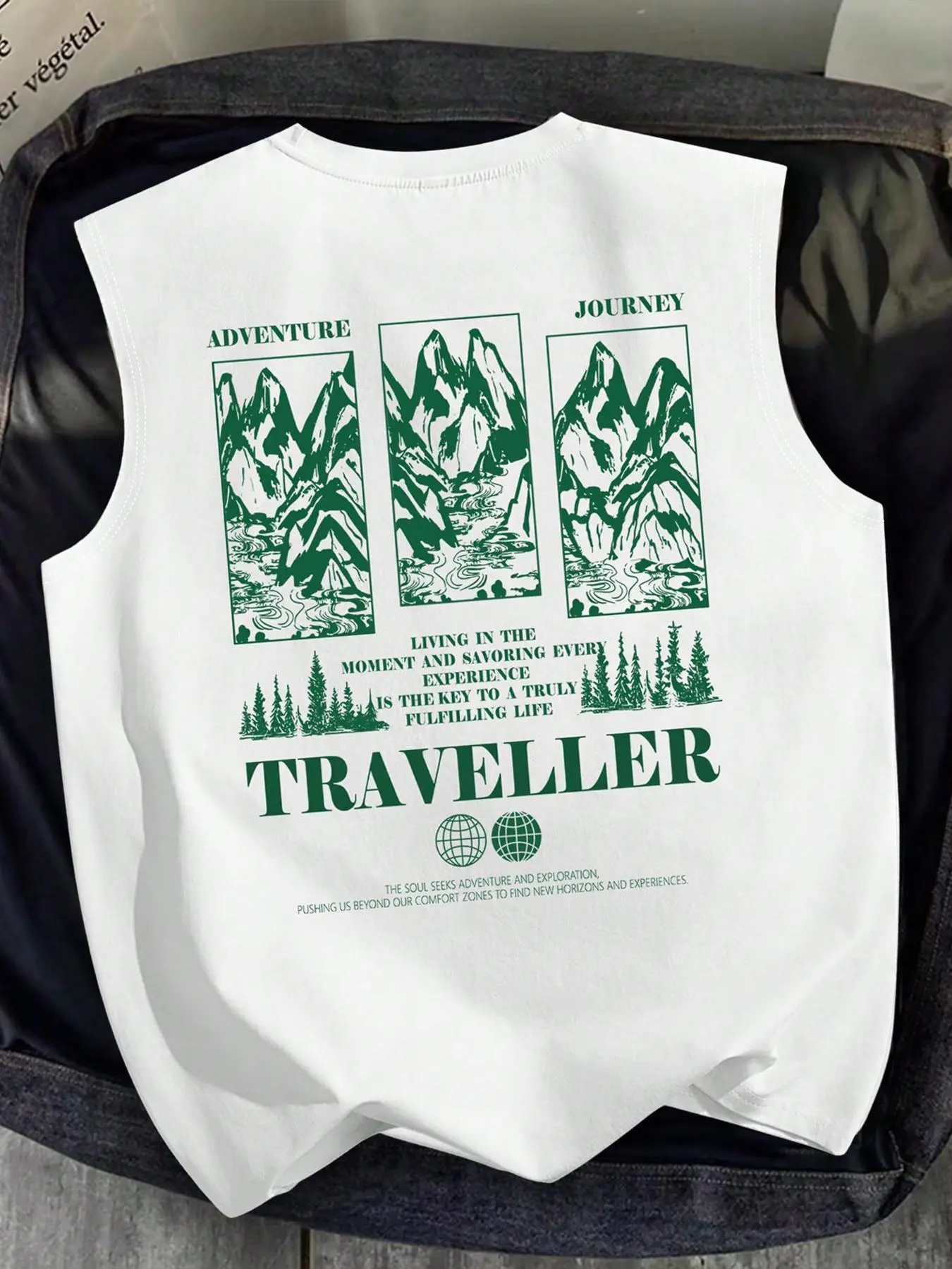 Men's Regular Fit Traveler Print Graphic Tank Top, Casual Sleeveless Top for Summer, Men's Clothes for Daily Wear, Socks