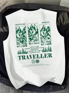 Men's Regular Fit Traveler Print Tank Top, Casual Sleeveless Top for Summer, Men's Clothes for Daily Wear, Socks