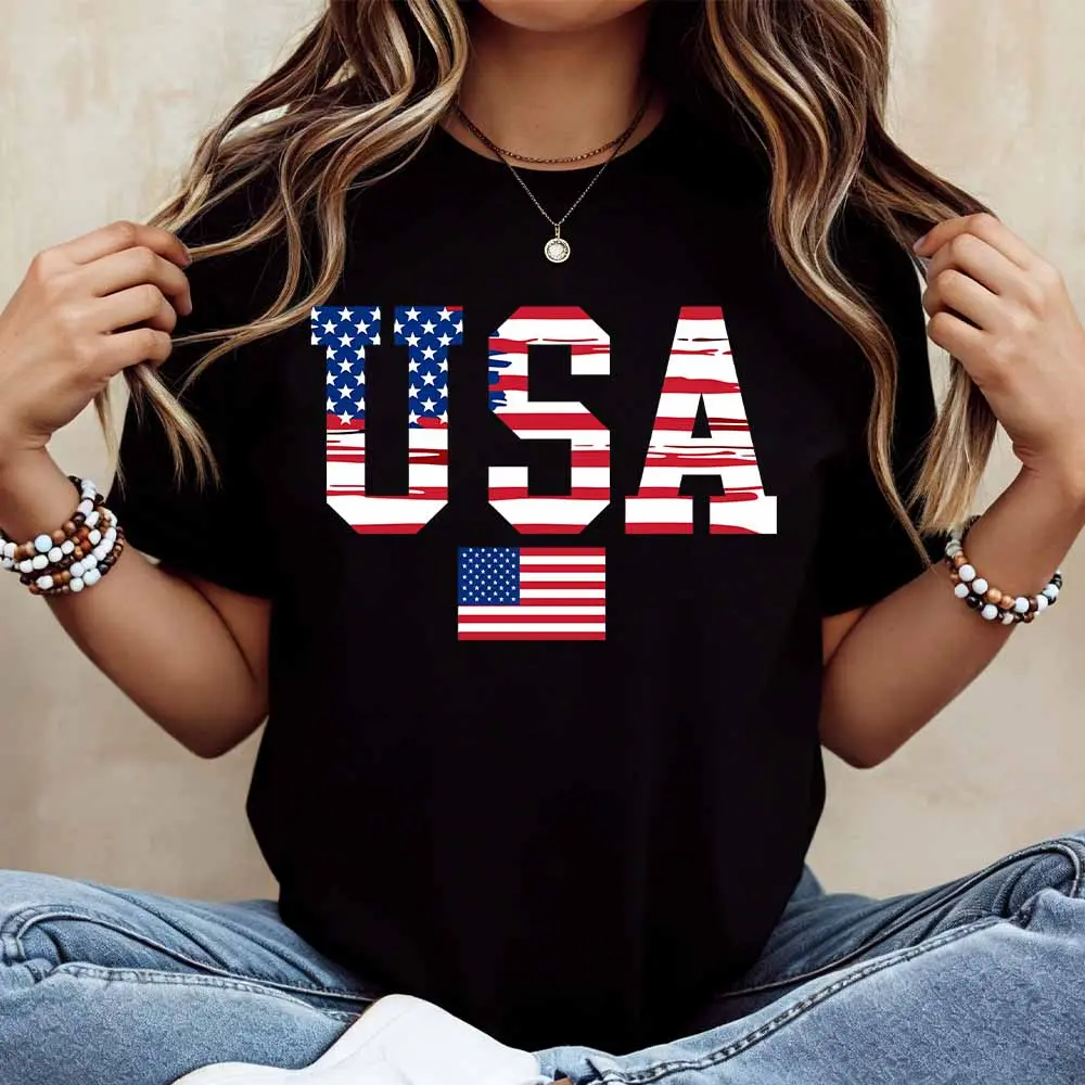 Usa Flag Print T Shirt  Casual Loose Fit For Everyday Wear And Sports Activities