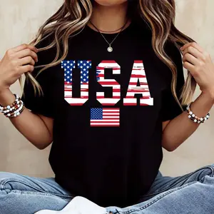 Usa Flag Print T Shirt  Casual Loose Fit For Everyday Wear And Sports Activities