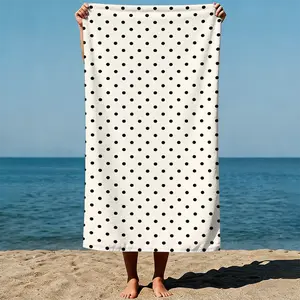 Polka dots: Uniform black dots on a cream background, minimalist and geometric art style. Sand-Free Beach Towel | Ultra-Light Microfiber | Quick-Dry, Compact for Travel