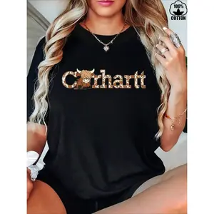 Witllent Women's 100% Cotton Highland Cute Cow Print Casual, Women's Christmas 220g Heavy Cotton T-Shirt (1 PC),100% Cotton Oversized Short Sleeve Classic Heavy Cotton T Shirt Printed Graphic Tee Women's Casual Short-Sleeved Top