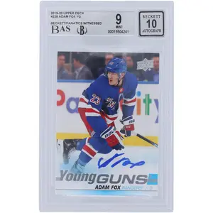 Adam Fox New York Rangers Autographed 2019-20 Upper Deck Series 1 Young Guns #228 Beckett Fanatics Witnessed Authenticated 9/10 Rookie Card - Fanatics Authentic Certified