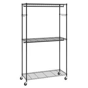 VEVOR Heavy Duty Clothes Rack, TikTokShopBlackFriday, Rolling Clothing Garment Rack with 3 Storage Tiers, 2 Rods and 2 Pairs Side Hooks, Adjustable Height Clothing Rack Closet for Hanging Clothes, 400 Lbs Load Capacity Accessories Laundry