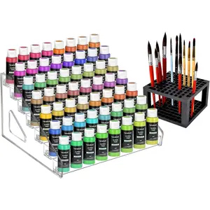 7-Layer Acrylic Craft Paint Storage & Brush Holder, Miniature Hobby Paint Bottle Rack for Model Paints, Small Airbrush Nail Polish Supply Holder, Clear Alcohol Ink Display Organizer