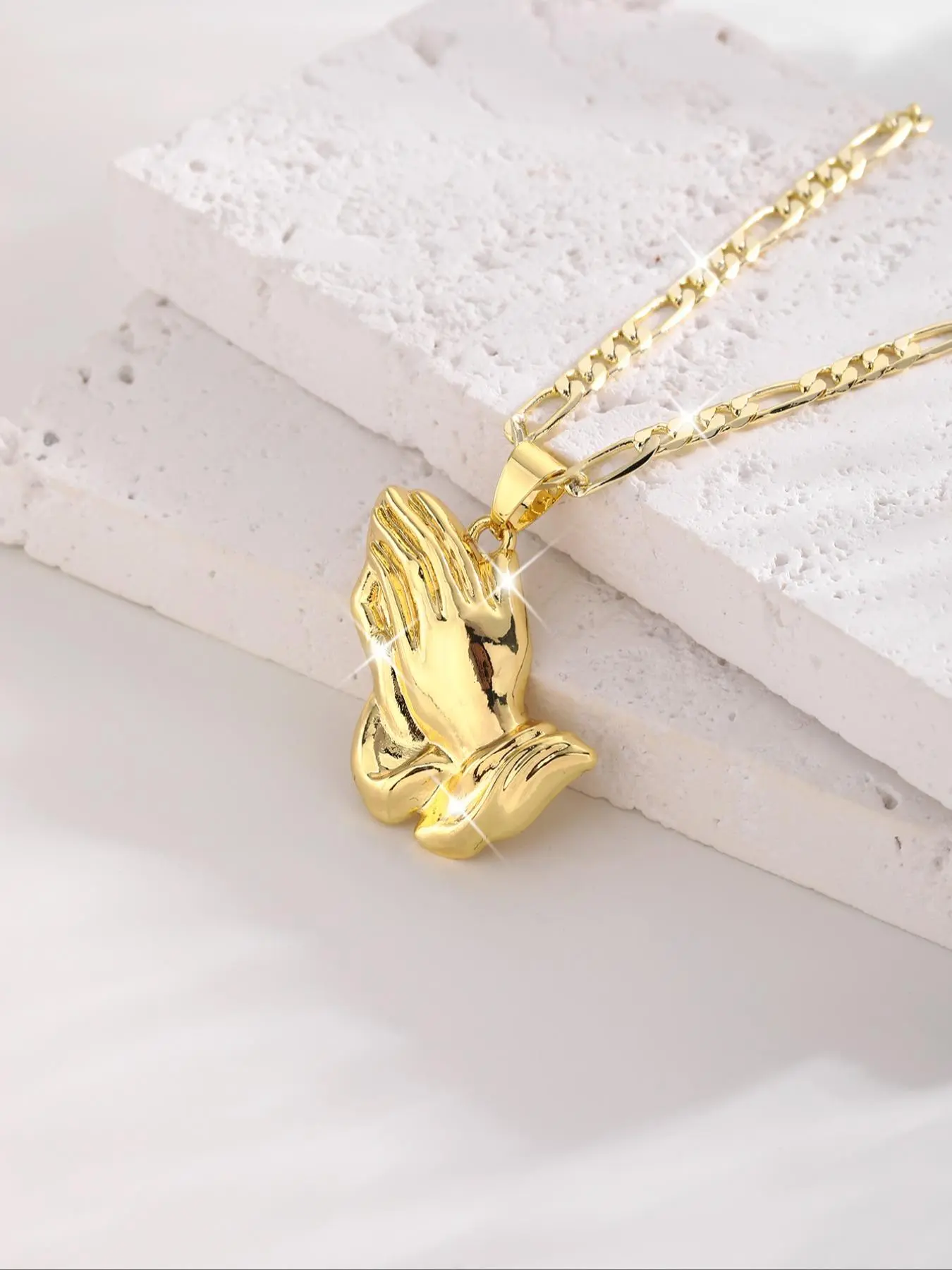 Fashion Hip Hop Praying Hands Pendant Necklace, Classic Vintage Smooth Copper Plated 14k, Unisex Casual Religious Jewelry Gift, Faith Style Necklaces, Fashion Pendants, Pendant Chain