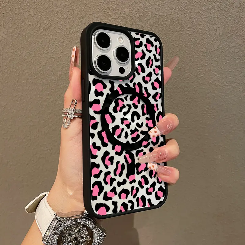 Premium Magnetic Case for iPhone11/12/13/14/15/16/promax Pink leopard print y2k cased MagSafe Ready, Anti-Fall, Springtok and Ultra-Thin Design | Perfect for Everyday Use Protector Screen Protector