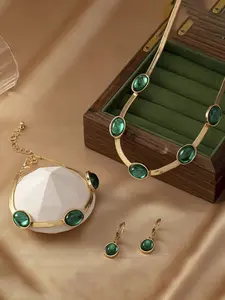 Gemstone Jewelry Set (necklace + Bracelet + Earrings), Beryl Gemstone, Vintage Luxurious Elegant Style, Adjustable Chain, Perfect Gift