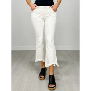 Risen GET LOW Tummy Control Low Rise Cropped White Flare Jeans