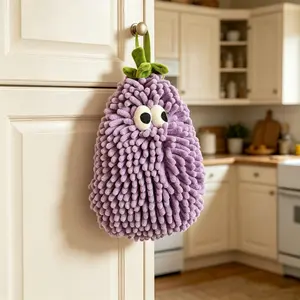 NEW ARRIVAL! Viral Pear & Eggplant Chenille Hand Towels - Cute Fruit & Veggie Design, Super Absorbent, Fast Drying, Reusable Towels for Kitchen & Bathroom