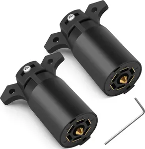 7 Way Trailer Plug (2 Pack), 12V 7 Pin Trailer Wiring Replacement Plug, 7 Point Round RV-Style Trailer Light Connector Towing Wiring Harness Connector for RV, Boat, and Trailers