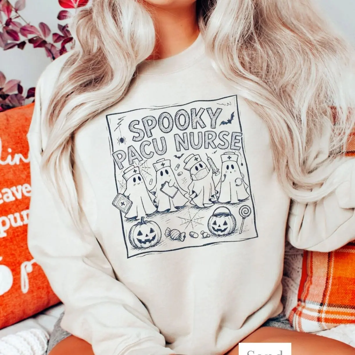 PACU Nurse Halloween Sweatshirt, Spooky PACU Nurse Crewneck Shirt, Post Anesthesia Care Unit Ghost Tee, Halloween Nurse Costume, Spooky Season ICU ER Nurse Apparel, Fall ICU PACU Nursing Gift for Women, Cute Halloween Ghost Graphic Outfit