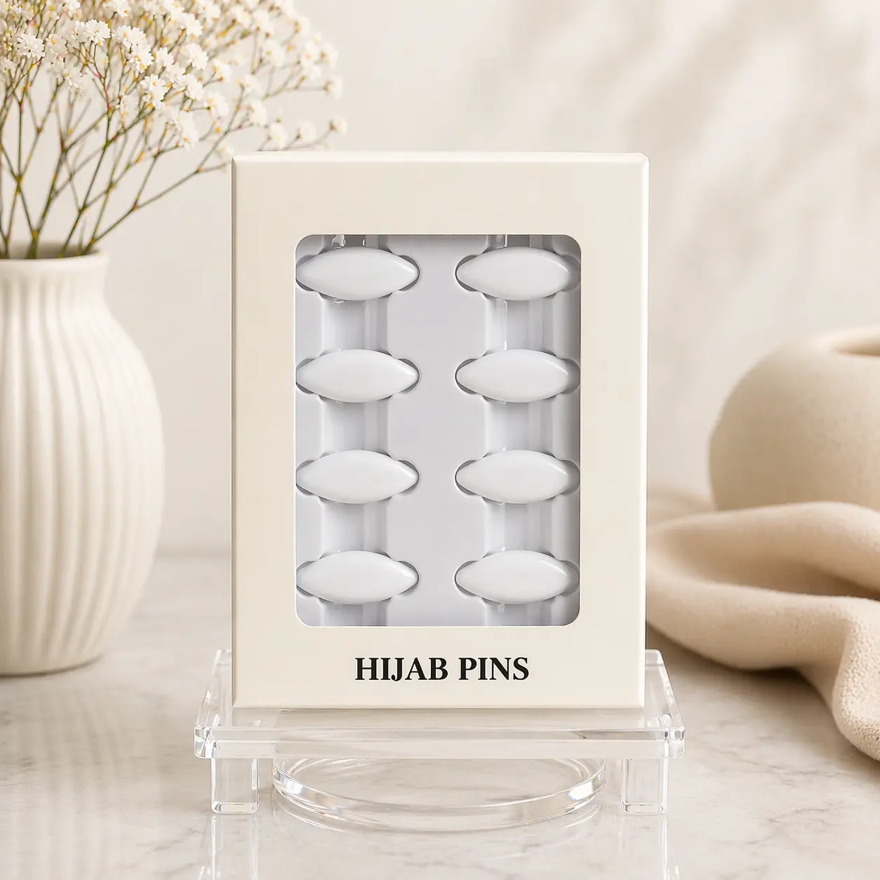 Women's White Hijab Pins - Fashion Hair Accessory for Versatile Occasions