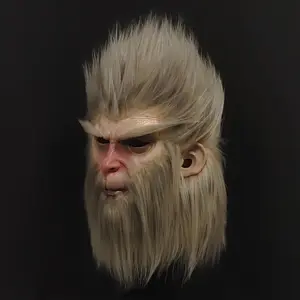 [Latex Monkey King Mask] Realistic Latex Monkey King Mask for Halloween Cosplay |   Detailed White & Golden Makeup, Black Costume with Fur Texture, Perfect for Theater & Themed Parties Gorillamask