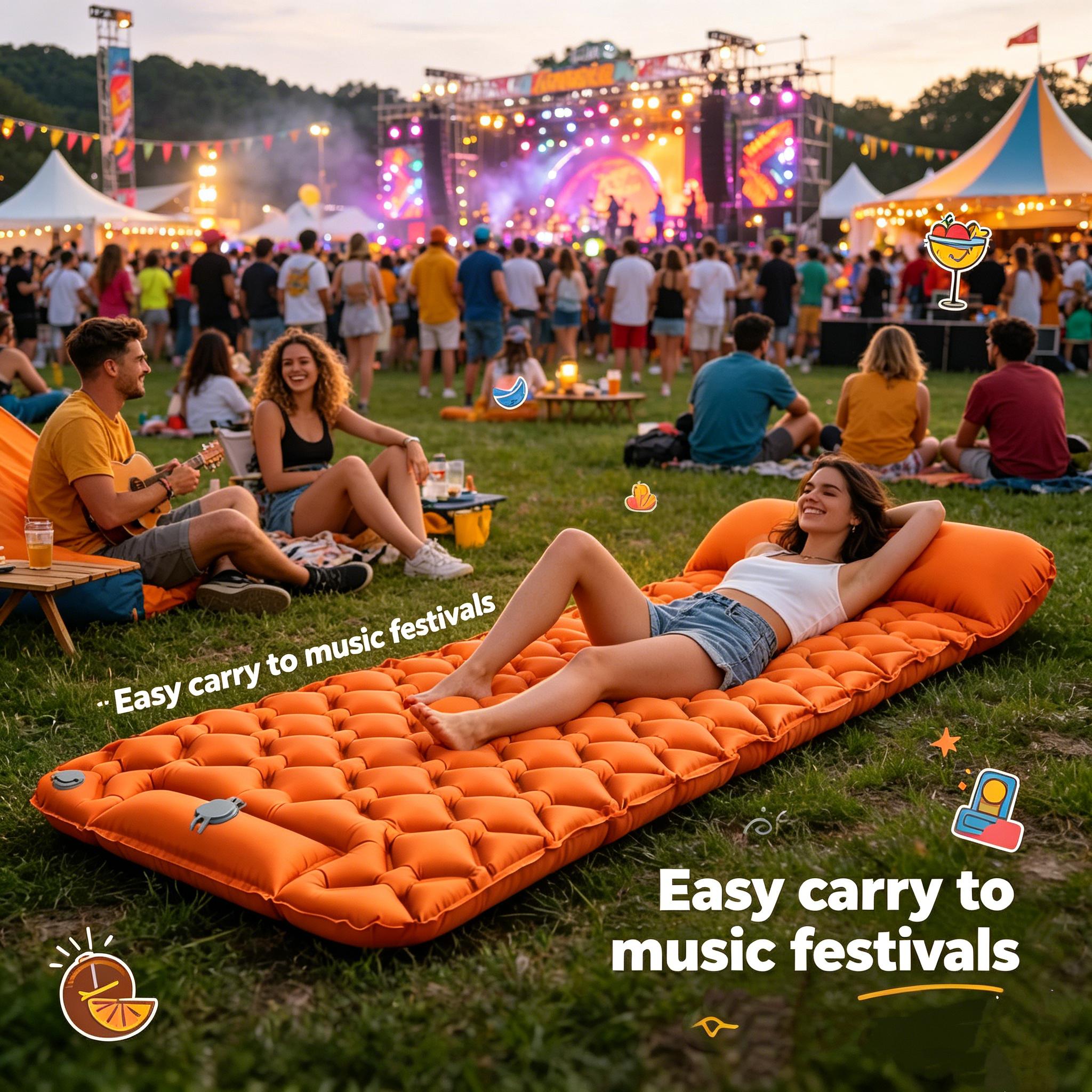 1 single foot inflatable sleeping pad, widened and thickened with drawstring, ultra light and foldable air cushion, suitable for camping, hiking, beach picnicking, travel, family rest, car rest, and outdoor backpacks