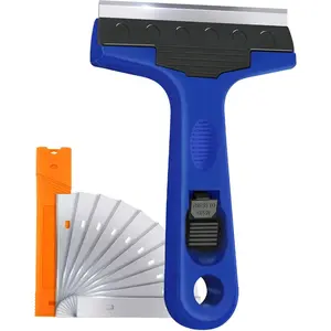 Razor Blade Scraper, 4 in Scraper Tool with 10 Extra Replacement Metal Blades, Razor Scraper Remover for Cleaning Paint, Caulk, Adhesive, Label, Decal, Sticker from Window, Glass, Tile, Floor, Stove Top