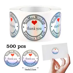 (500 Stickers Per Roll) Laser Thank You Round Self-Adhesive Sticker Labels Gift Stickers for Gifts Mail Packaging Envelopes Postcards Seals Decorative Stickers Sticker Decals