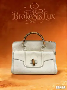 Pre-owned GUCCI Diana Large Tote in White GG Embossed Leather & Bamboo Handles