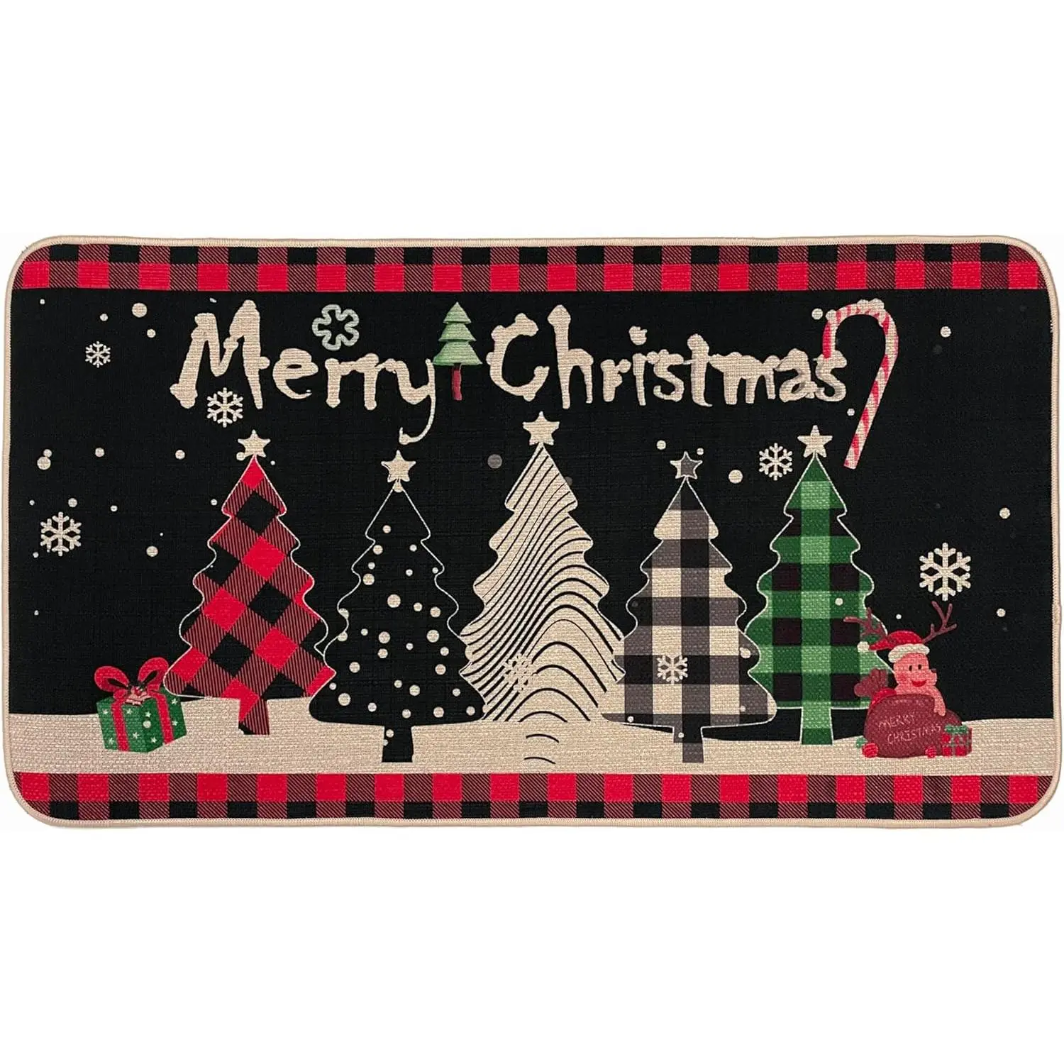 Merry Christmas Trees Door mats, Christmas Decorations Doormat for Front Door,Winter Christmas Holiday Low-Profile Non-Slip Floor Mat for Indoor Outdoor 17 x 30 Inch